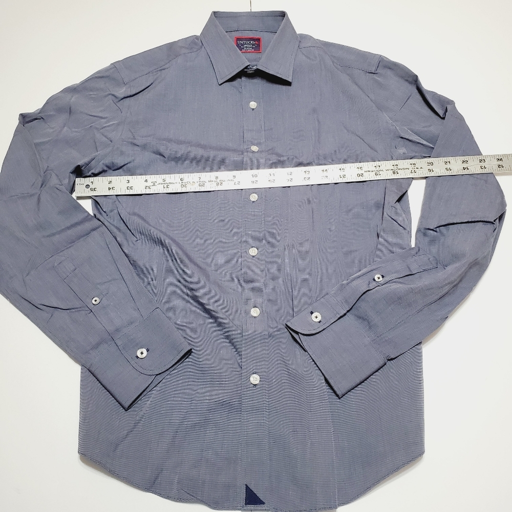 Untuckit Solid Blue Pattern Men's Casual Long Sle… - image 3